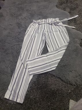 1st Kiss White and Navy Vertical Stripe Drawstring Pants